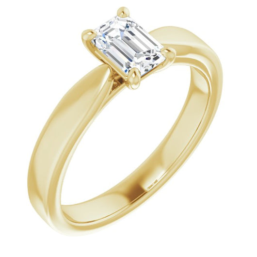 10K Yellow Gold Customizable Emerald/Radiant Cut Cathedral Solitaire with Wide Tapered Band