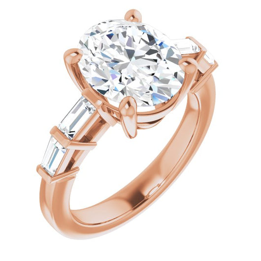 10K Rose Gold Customizable 9-stone Design with Oval Cut Center and Round Bezel Accents