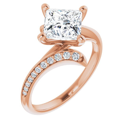 10K Rose Gold Customizable Princess/Square Cut Style with Artisan Bypass and Shared Prong Band