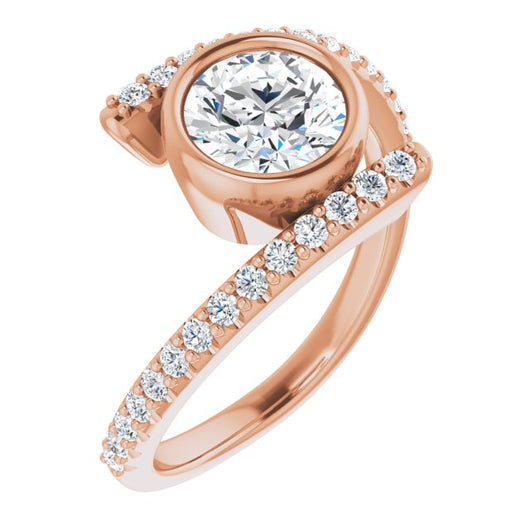 10K Rose Gold Customizable Bezel-set Round Cut Design with Bypass Pavé Band