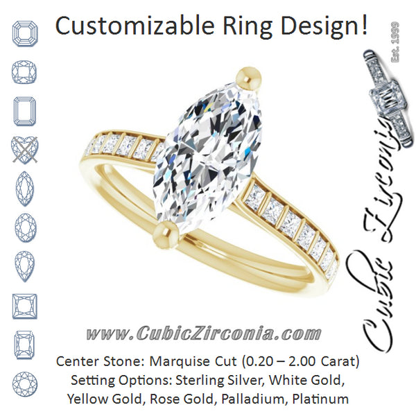 Cubic Zirconia Engagement Ring- The Gloria (Customizable Marquise Cut Style with Princess Channel Bar Setting)