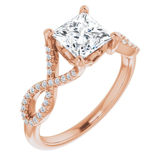 10K Rose Gold Customizable Princess/Square Cut Design with Twisting Infinity-inspired, Pavé Split Band