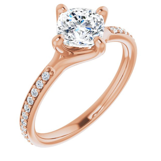 10K Rose Gold Customizable Cushion Cut Design featuring Thin Band and Shared-Prong Round Accents