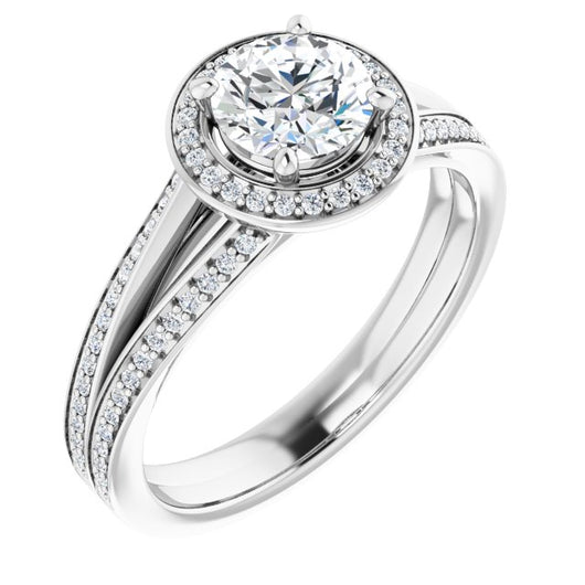 10K White Gold Customizable Round Cut Design with Split-Band Shared Prong & Halo