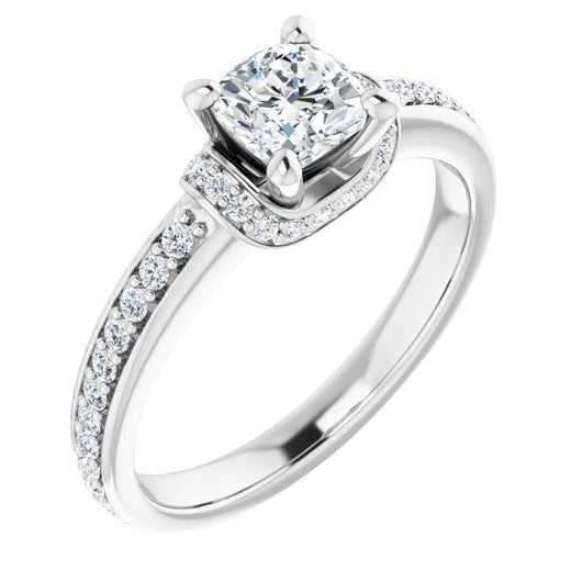 10K White Gold Customizable Cushion Cut Setting with Organic Under-halo & Shared Prong Band