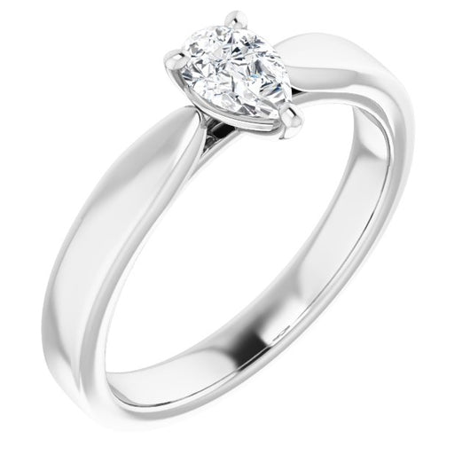 10K White Gold Customizable Pear Cut Cathedral Solitaire with Wide Tapered Band