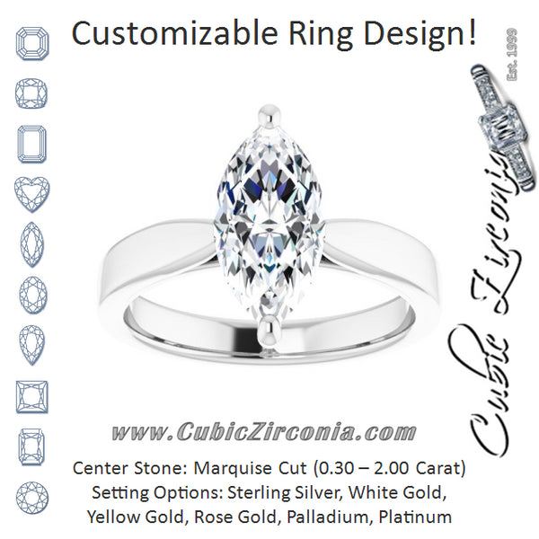 Cubic Zirconia Engagement Ring- The Eden (Customizable Marquise Cut Cathedral Solitaire with Wide Tapered Band)