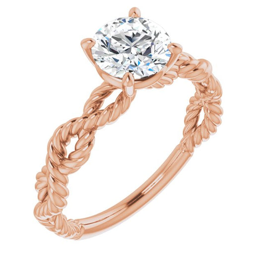 10K Rose Gold Customizable Round Cut Solitaire with Infinity-inspired Twisting-Rope Split Band