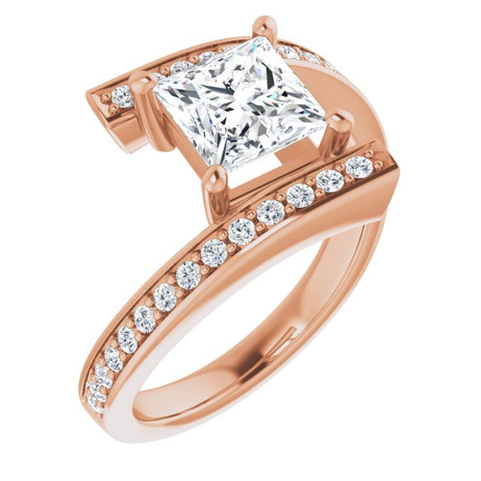 10K Rose Gold Customizable Faux-Bar-set Princess/Square Cut Design with Accented Bypass Band