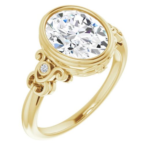 10K Yellow Gold Customizable 5-stone Design with Oval Cut Center and Quad Round-Bezel Accents