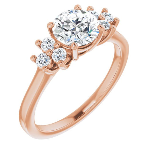 10K Rose Gold Customizable Round Cut 7-stone Prong-Set Design