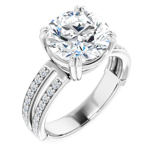 14K White Gold Customizable Round Cut Design featuring Split Band with Accents