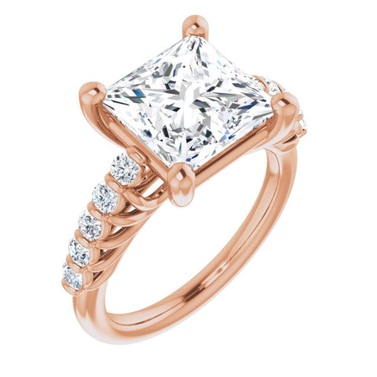 10K Rose Gold Customizable Princess/Square Cut Style with Round Bar-set Accents