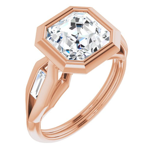 10K Rose Gold Customizable Bezel-set Asscher Cut Design with Wide Split Band & Tension-Channel Baguette Accents