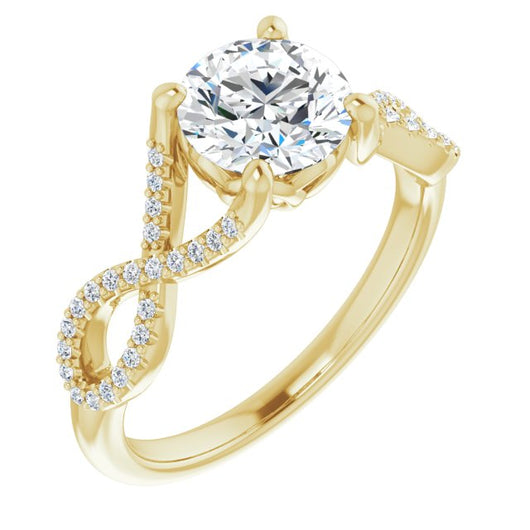 10K Yellow Gold Customizable Round Cut Design with Twisting Infinity-inspired, Pavé Split Band