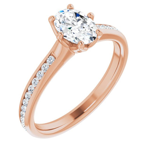 10K Rose Gold Customizable 6-prong Oval Cut Design with Round Channel Accents