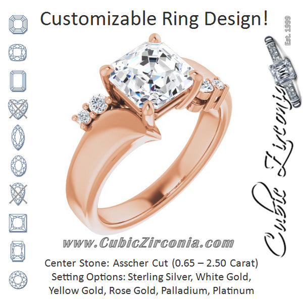 Cubic Zirconia Engagement Ring- The Inez (Customizable 5-stone Asscher Cut Style featuring Artisan Bypass)