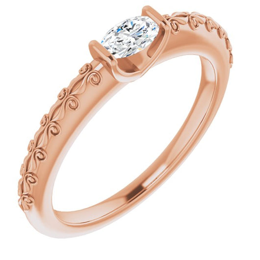 10K Rose Gold Customizable Bar-set Oval Cut Setting featuring Organic Band