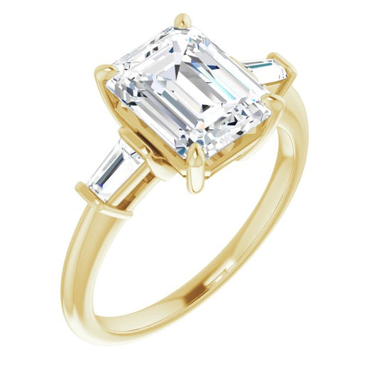 10K Yellow Gold Customizable 3-stone Emerald/Radiant Cut Design with Dual Baguette Accents)