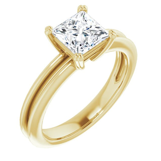 10K Yellow Gold Customizable Princess/Square Cut Solitaire with Grooved Band