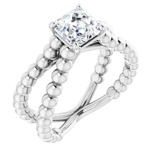 10K White Gold Customizable Asscher Cut Solitaire with Wide Beaded Split-Band