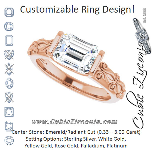 Cubic Zirconia Engagement Ring- The Cora (Customizable Bar-set Emerald Cut Setting featuring Organic Band)