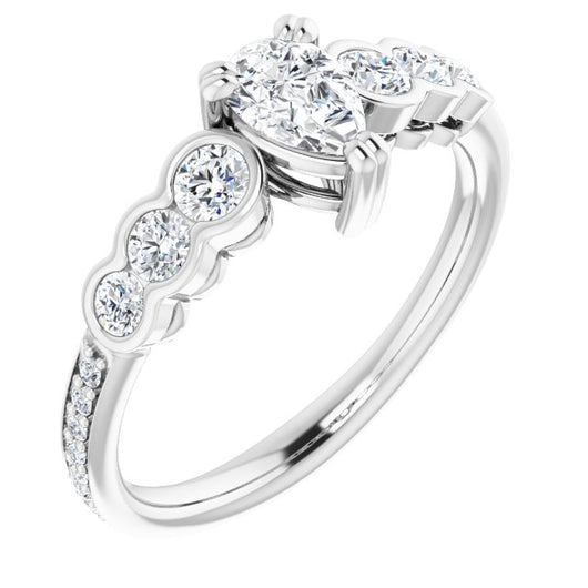 10K White Gold Customizable Pear Cut 7-stone Style Enhanced with Bezel Accents and Shared Prong Band