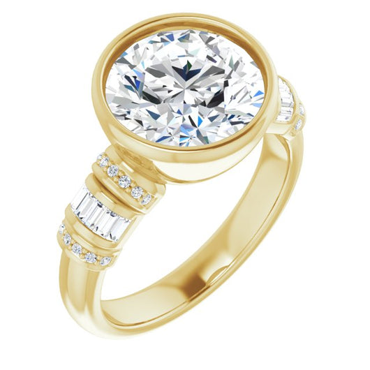 10K Yellow Gold Customizable Bezel-set Round Cut Setting with Wide Sleeve-Accented Band