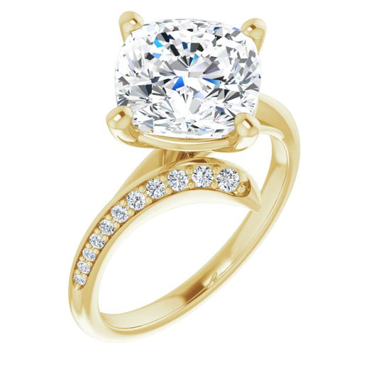 10K Yellow Gold Customizable Cushion Cut Style with Artisan Bypass and Shared Prong Band