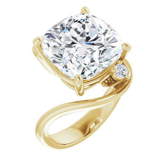 10K Yellow Gold Customizable 3-stone Cushion Cut Setting featuring Artisan Bypass