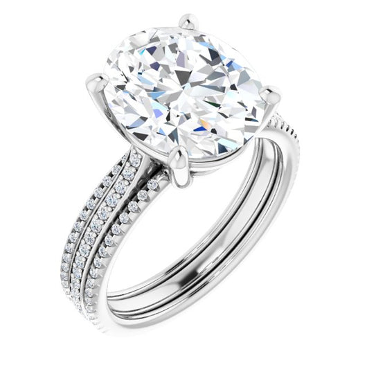 10K White Gold Customizable Oval Cut Center with Wide Pavé Accented Band