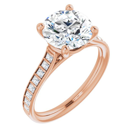 10K Rose Gold Customizable Round Cut Style with Princess Channel Bar Setting