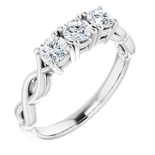 10K White Gold Customizable Triple Round Cut Design with Twisting Infinity Split Band