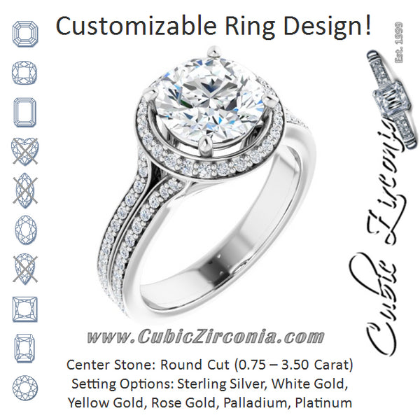 Cubic Zirconia Engagement Ring- The Dionne (Customizable Cathedral-raised Round Cut Setting with Halo and Shared Prong Band)