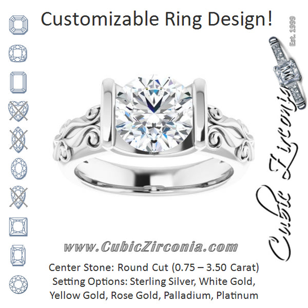 Cubic Zirconia Engagement Ring- The Cora (Customizable Bar-set Round Cut Setting featuring Organic Band)