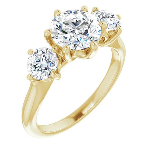 10K Yellow Gold Customizable Triple Round Cut Design with Decorative Trellis