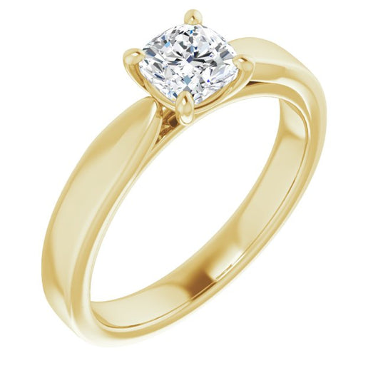 10K Yellow Gold Customizable Cushion Cut Cathedral Solitaire with Wide Tapered Band