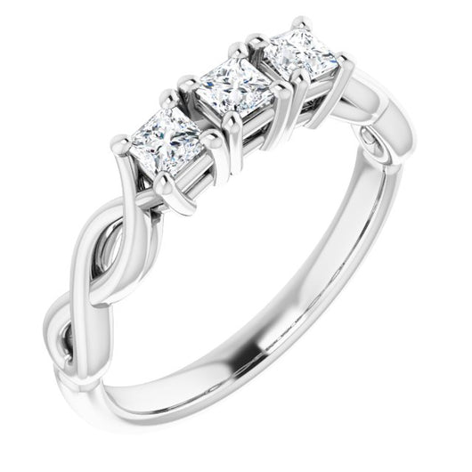 10K White Gold Customizable Triple Princess/Square Cut Design with Twisting Infinity Split Band