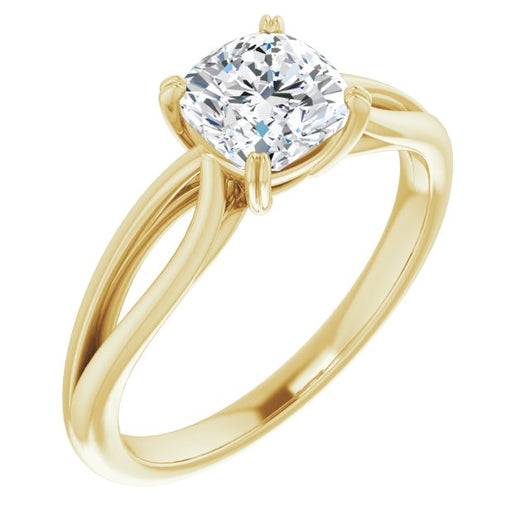 10K Yellow Gold Customizable Cushion Cut Solitaire with Wide-Split Band