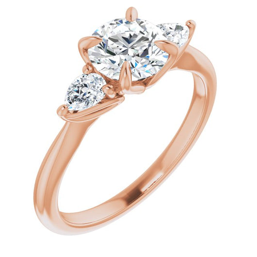 10K Rose Gold Customizable 3-stone Design with Round Cut Center and Dual Large Pear Side Stones