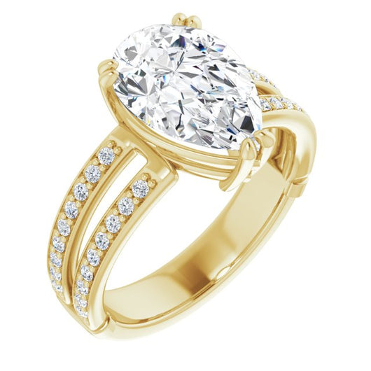 14K Yellow Gold Customizable Pear Cut Design featuring Split Band with Accents