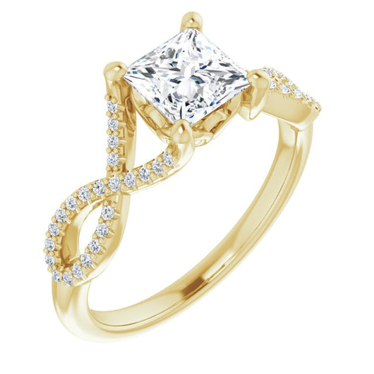 10K Yellow Gold Customizable Princess/Square Cut Design with Twisting Infinity-inspired, Pavé Split Band