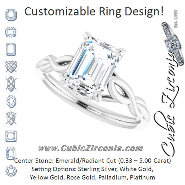 Cubic Zirconia Engagement Ring- The Diamond (Customizable Emerald Cut Solitaire with Braided Infinity-inspired Band and Fancy Basket)