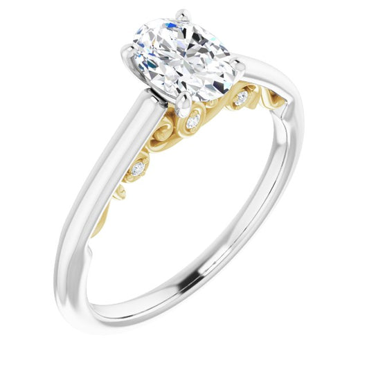 14K White & Yellow Gold Customizable Cathedral-set Oval Cut Style featuring Peekaboo Trellis Hidden Stones