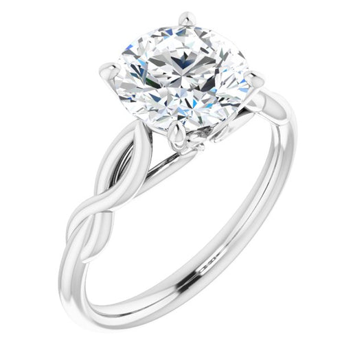 10K White Gold Customizable Round Cut Solitaire with Braided Infinity-inspired Band and Fancy Basket)