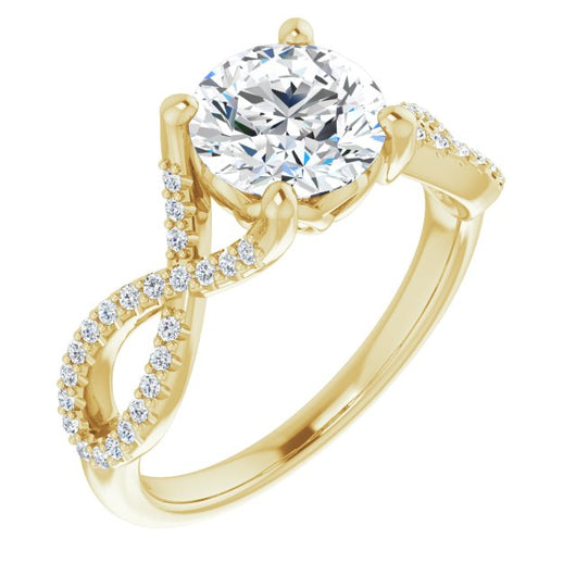 10K Yellow Gold Customizable Round Cut Design with Twisting Infinity-inspired, Pavé Split Band