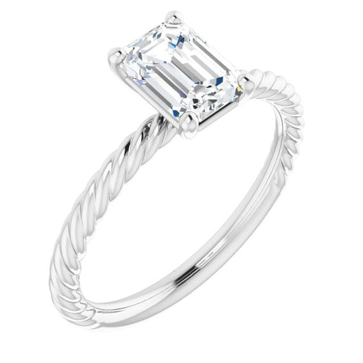 10K White Gold Customizable [[Cut] Cut Solitaire featuring Braided Rope Band