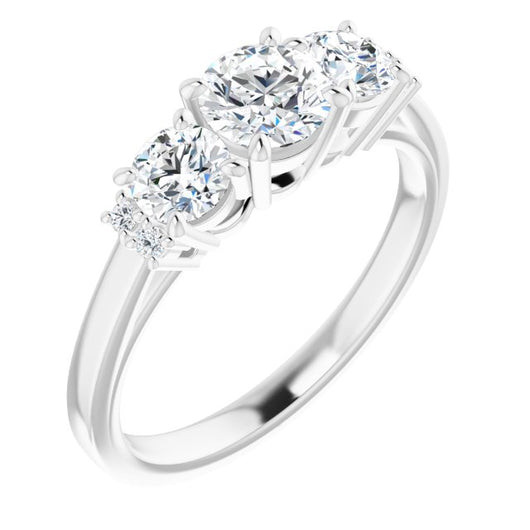 10K White Gold Customizable Triple Round Cut Design with Quad Vertical-Oriented Round Accents