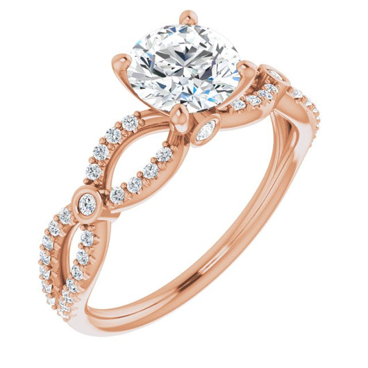 10K Rose Gold Customizable Round Cut Design with Infinity-inspired Split Pavé Band and Bezel Peekaboo Accents