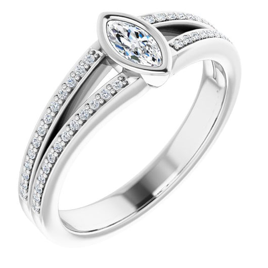 10K White Gold Customizable Bezel-set Marquise Cut Design with Split Shared Prong Band